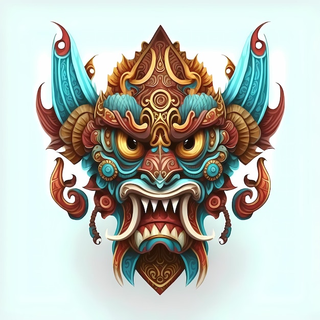 Projeto de ilustração de máscara de cabeça de Barong, arte tradicional