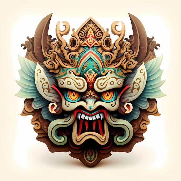 Projeto de ilustração de máscara de cabeça de Barong, arte tradicional