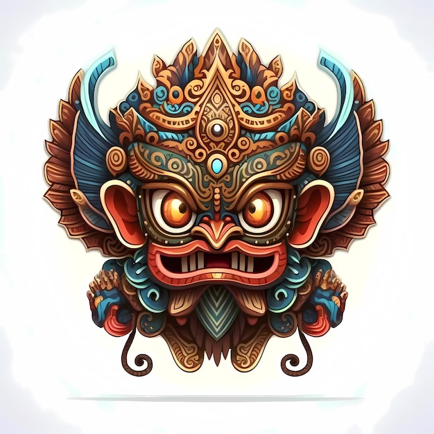 Projeto de ilustração de máscara de cabeça de Barong, arte tradicional