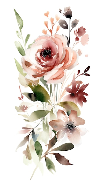 Projeto de ilustração em aquarela de lindas flores sobre fundo branco