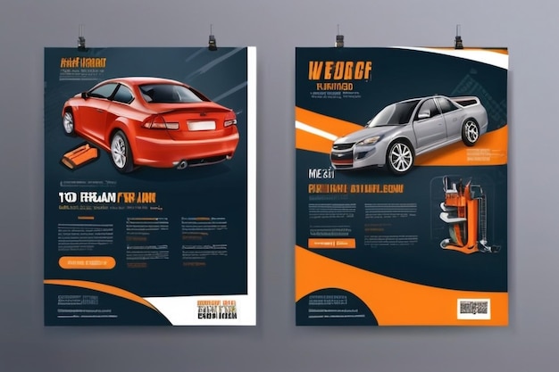 Projeto de layout vetorial para manutenção e reparação de automóveis Adaptar-se a cartazes ou banners de tamanho A4