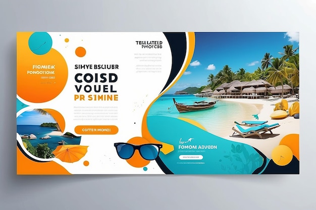 Foto projeto de modelo de banner web de promoção de negócios de viagens para mídias sociais turismo de viagem ou viagem de férias de verão folheto de marketing on-line