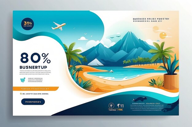 Foto projeto de modelo de banner web de promoção de negócios de viagens para mídias sociais turismo de viagem ou viagem de férias de verão folheto de marketing on-line