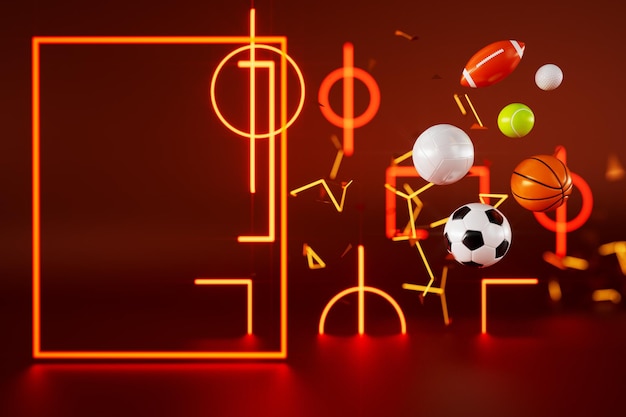 Projeto de objeto de futebol 3D renderização realista abstrato fundo futurista