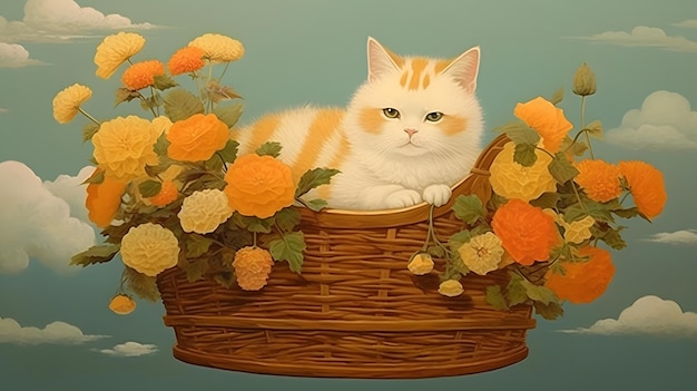 Projeto de papel de parede de fundo de ilustração de gato Linda arte colorida de gatinho Desenho de gatinho