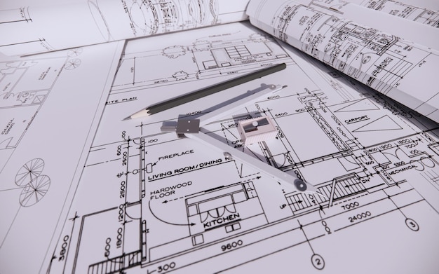 Projeto de plano de fundo de arquitetura trabalhando com desenho no papel