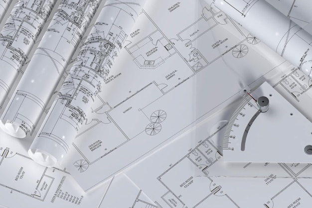 Projeto de plano de fundo de arquitetura trabalhando com desenho no papel