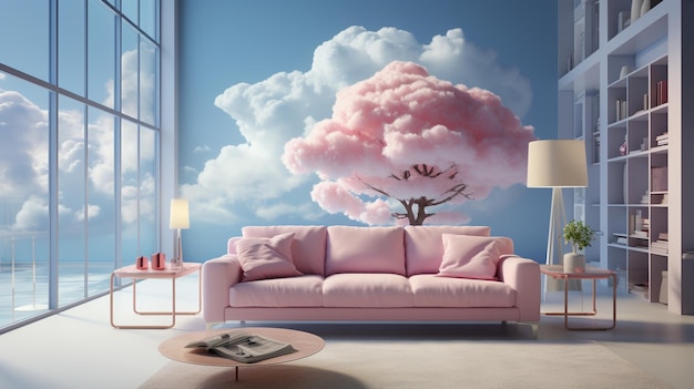 projeto de sala moderna com nuvens