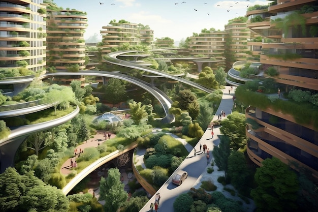 Projeto Eco City Engenheiro de Mentalidade Sustentável prevê um futuro urbano próspero Inteligência Artificial Gerativa