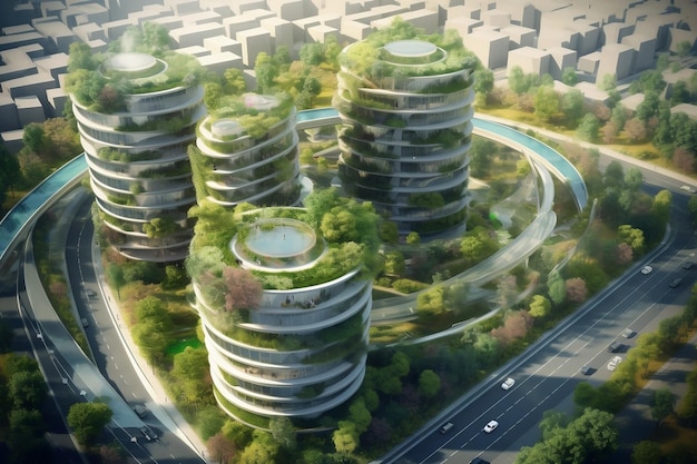 Projeto Eco City Engenheiro de Mentalidade Sustentável prevê um futuro urbano próspero Inteligência Artificial Gerativa