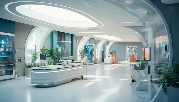 Foto projeto interior e layout de um futuro centro médico moderno na clínica do hospital