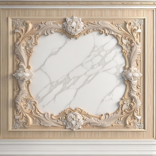 Projeto parede interior ilustração 3D moldagem mármore madeira