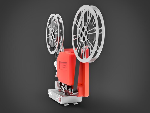 Projetor de cinema 3D vermelho isolado renderização em 3d