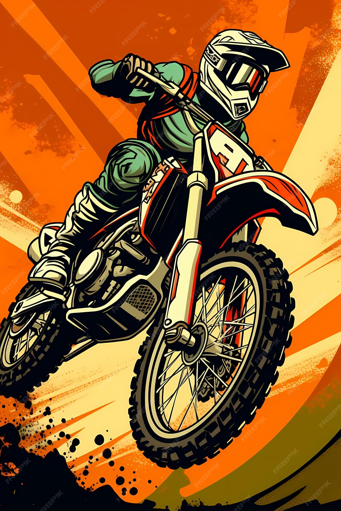 Desenhos de ilustração de motocross em cores sólidas