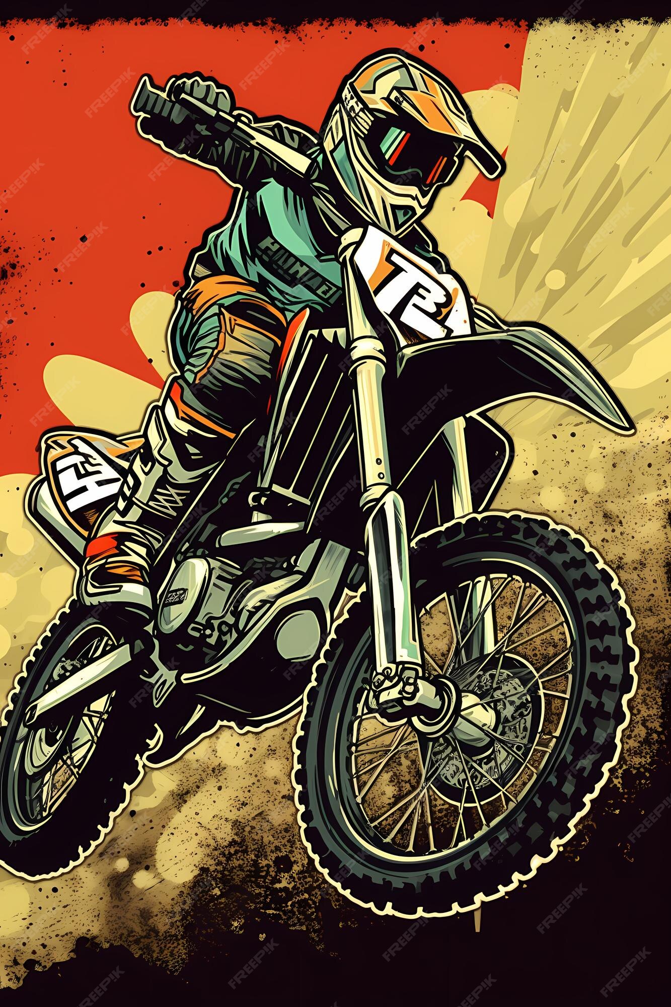 Desenhos de ilustração de motocross em cores sólidas