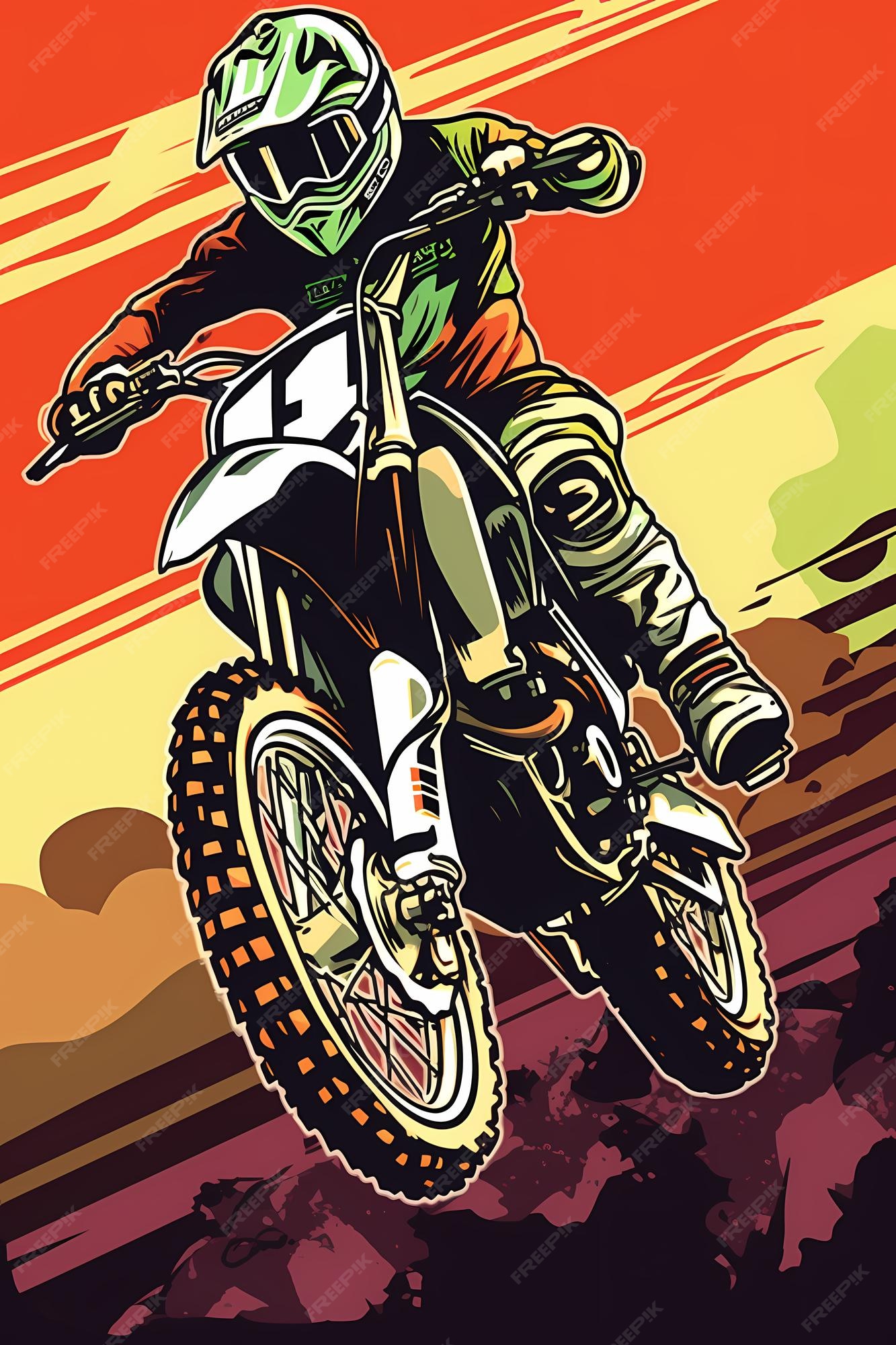 Desenhos de ilustração de motocross em cores sólidas