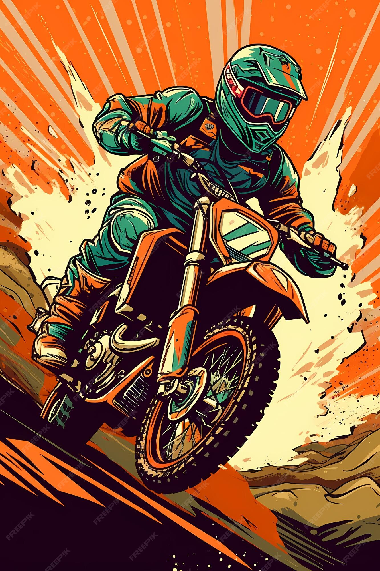 Desenhos de ilustração de motocross em cores sólidas