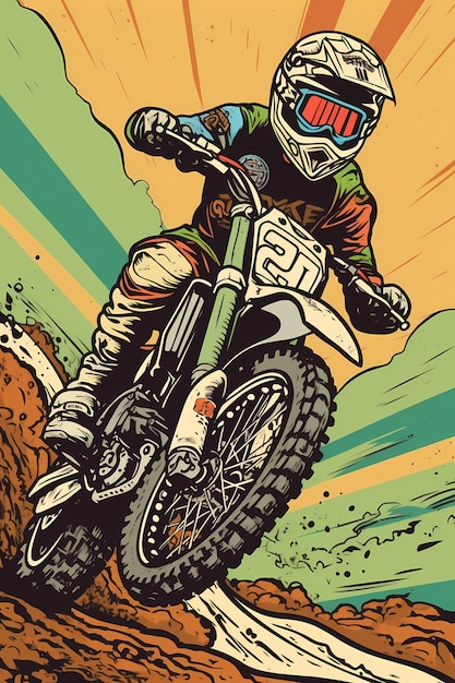 Desenhos de ilustração de motocross em cores sólidas