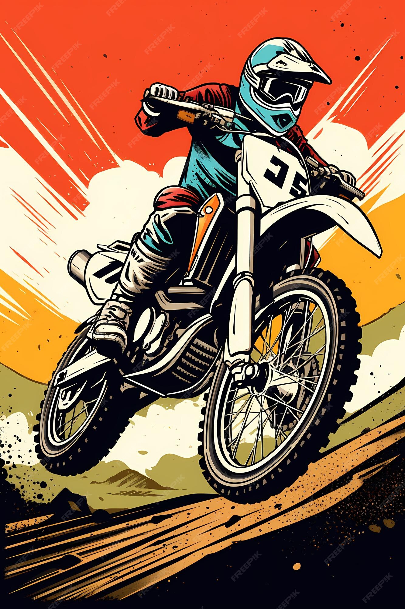 Desenhos de ilustração de motocross em cores sólidas