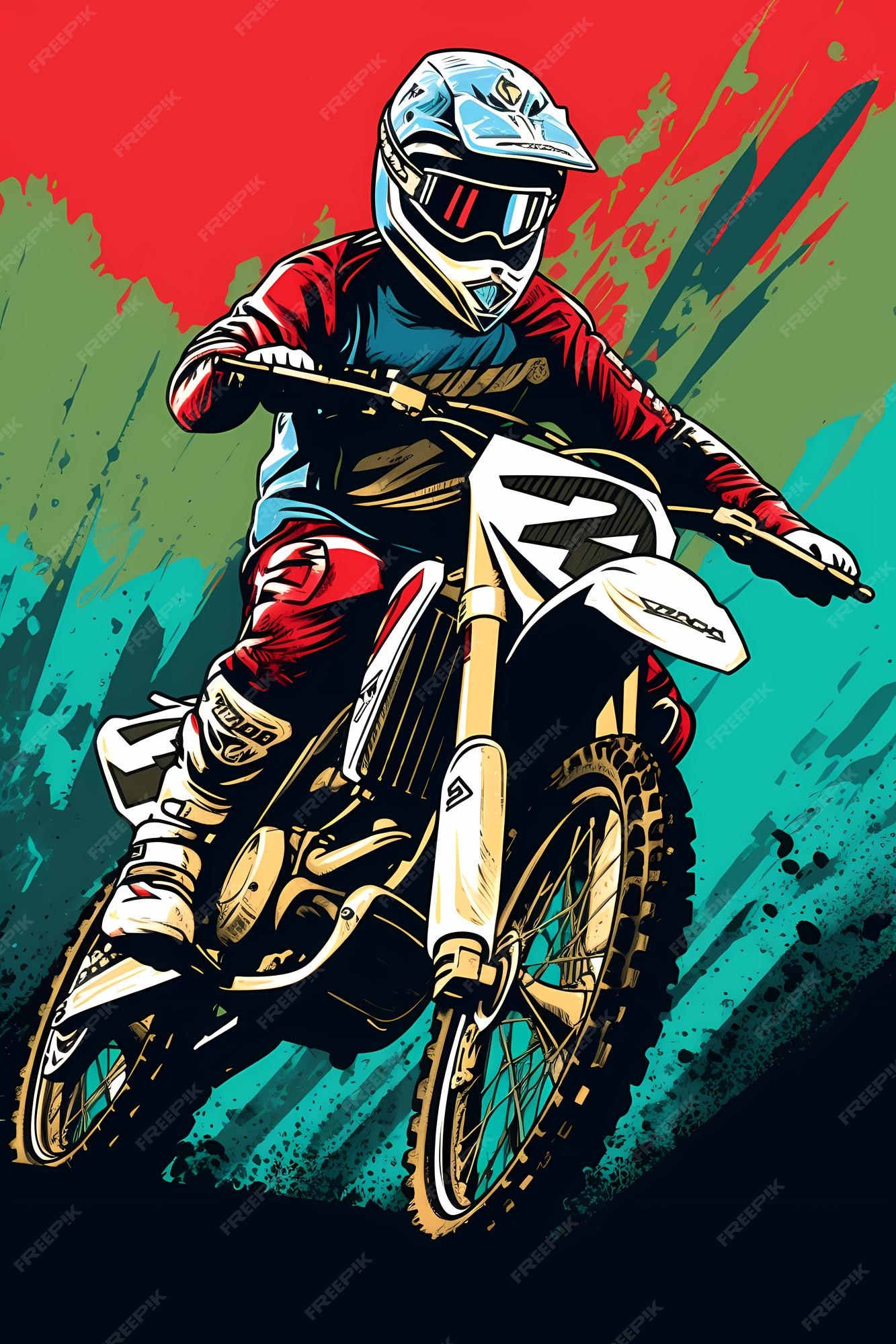 Desenhos de ilustração de motocross em cores sólidas