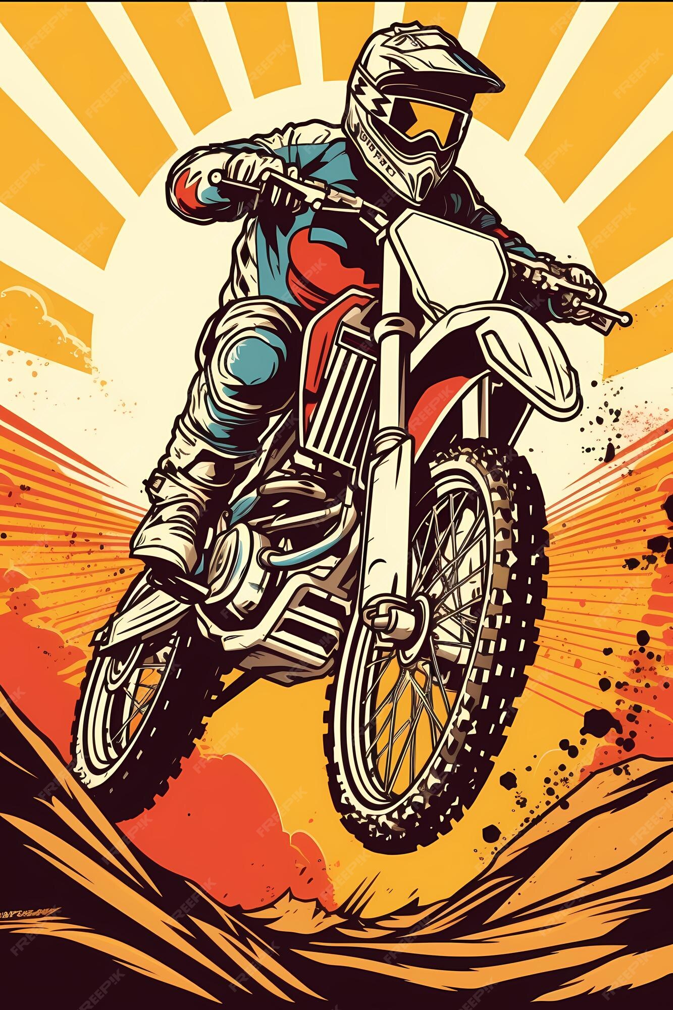 Desenhos de ilustração de motocross em cores sólidas