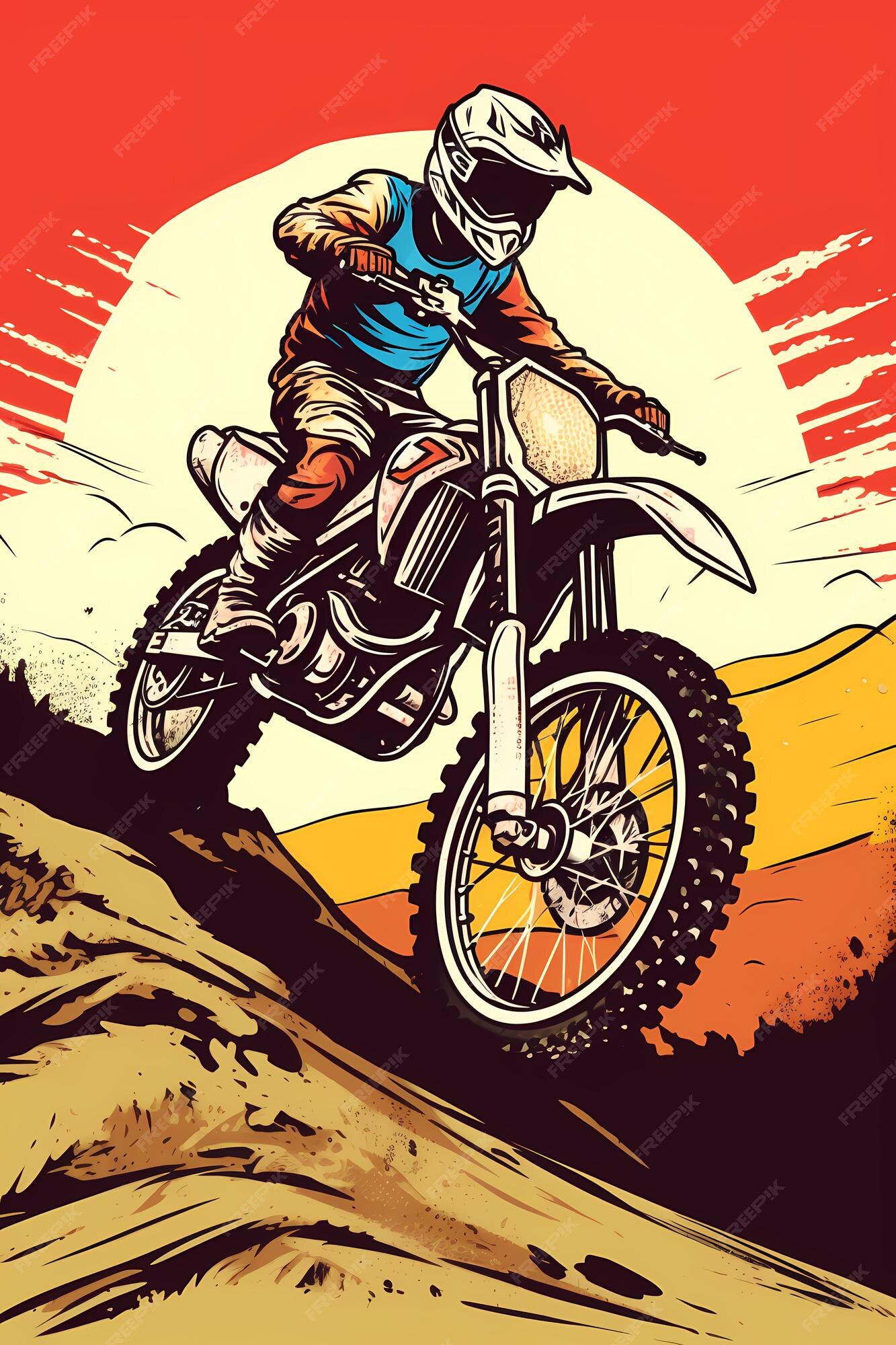 Desenhos de ilustração de motocross em cores sólidas