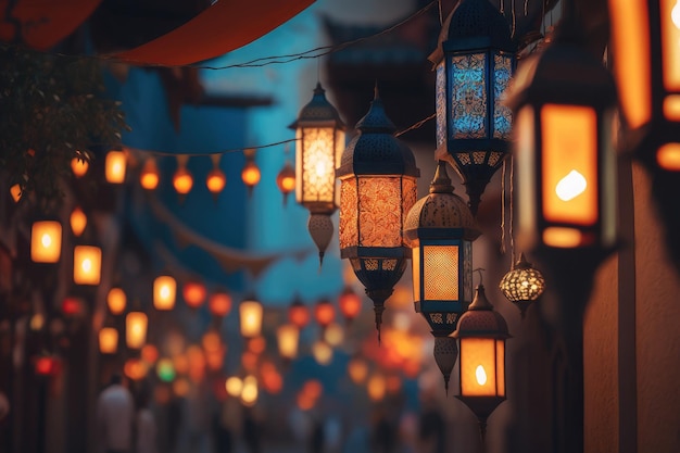 Projetos de tradição antiga de lanternas para iluminar o mês sagrado de oração no ramadã gerado por ia