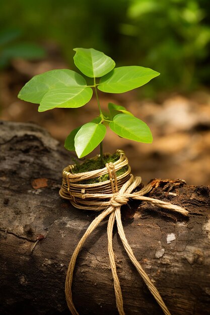 La promesa de la naturaleza Un rakhi atado alrededor de un árbol joven