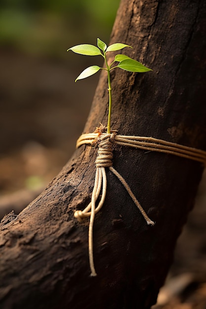 La promesa de la naturaleza Un rakhi atado alrededor de un árbol joven