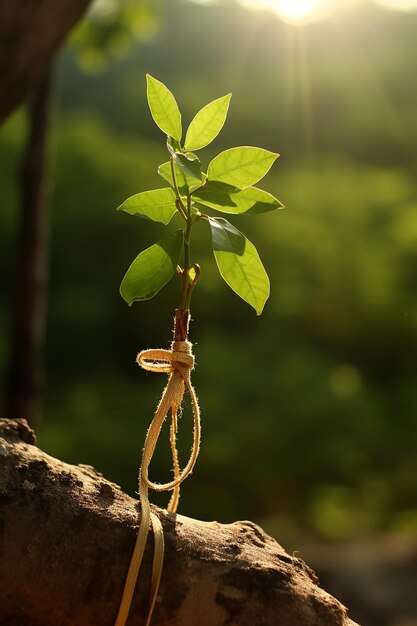 Promessa da Natureza Um rakhi amarrado em torno de uma árvore jovem