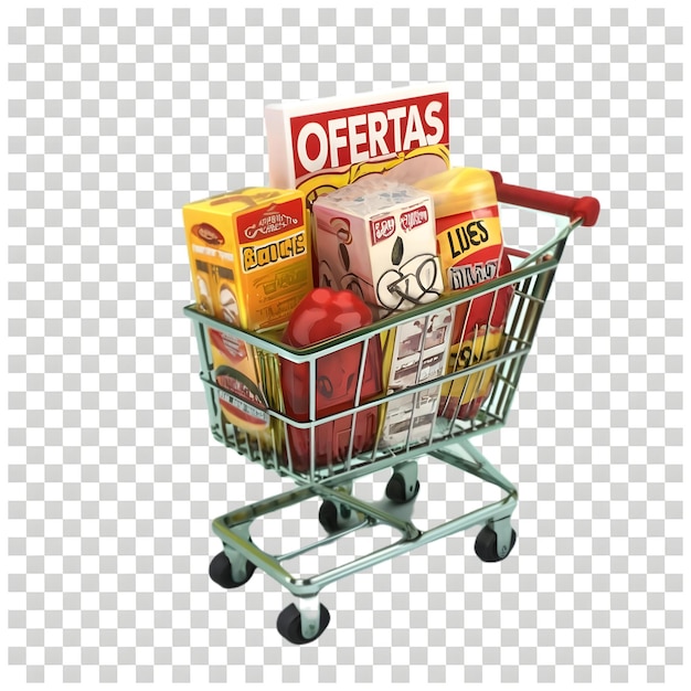 Foto promoção de vendas de carrinhos de supermercado desconto itens coloridos