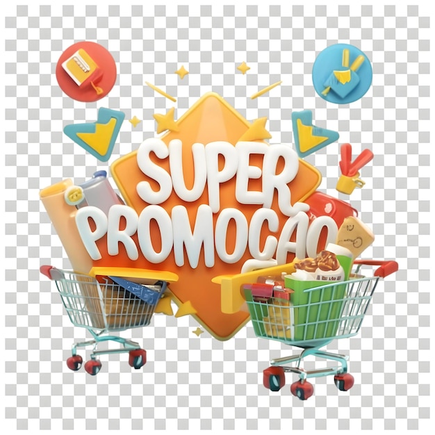 Foto promoção de vendas de carrinhos de supermercado desconto itens coloridos