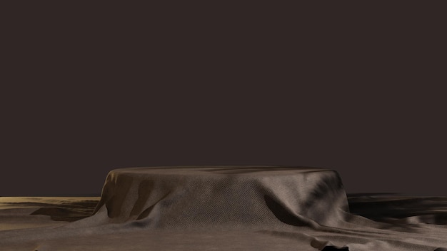 Promoción de escenario de soporte de producto de podio de renderizado 3d con tela marrón