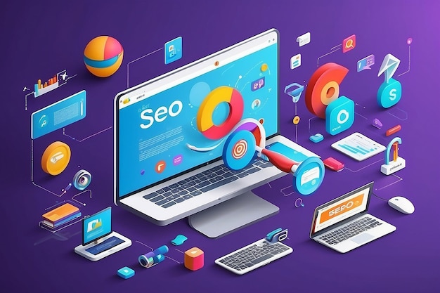 Promoción de optimización de SEO 3D navegador web para el concepto de marketing digital