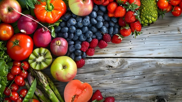 Promover a saúde do coração com uma dieta livre de colesterol rica em frutas e legumes Conceito Saúde do Coração Dieta livre de colesterol Frutas e vegetais Nutrição Estilo de vida saudável