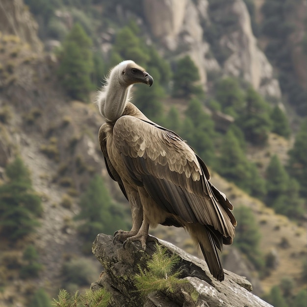 Promoviendo el Día Internacional de la Concienciación sobre los buitres Un pájaro majestuoso encaramado en una roca