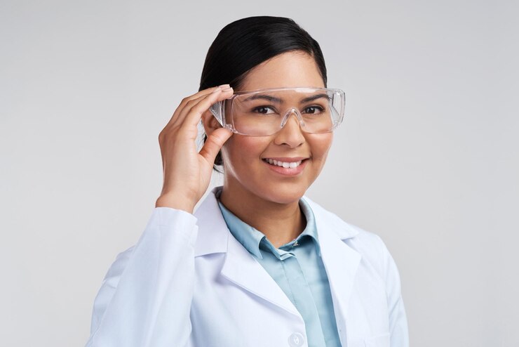 Foto pronto para começar a trabalhar retrato recortado de uma jovem cientista atraente usando óculos em estúdio contra um fundo cinza