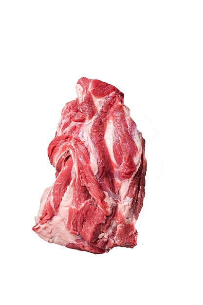 Pronto para cozinhar na grelha Carne de cordeiro desossada Carne de pescoço crua com ervas de alta qualidade Fundo branco isolado