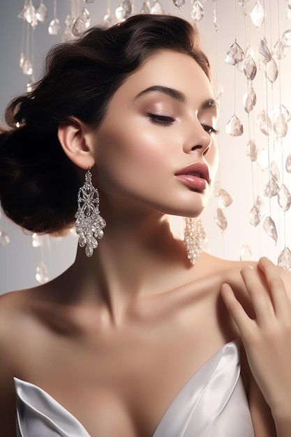 Propaganda de marca de joias de luxo com fotografia de modelo feminina