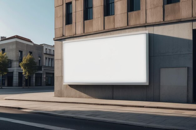 Foto propaganda horizontal branca em branco na parede do edifício mockup de placa publicitária exibição digital