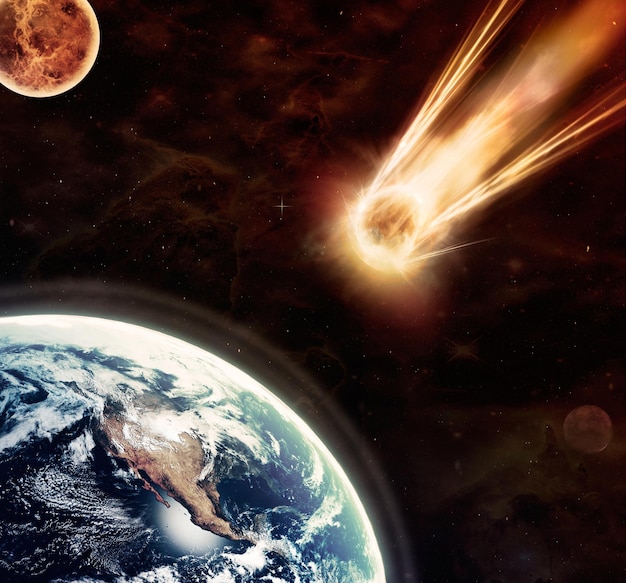 Prophezeiung des Blutmondes Erschreckendes Bild eines Meteors kurz vor dem Aufprall auf die Erde
