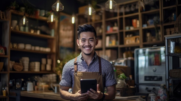 propietario de una pequeña empresa concepto dos jóvenes baristas exitosas mujeres de pie en el mostrador del bar en