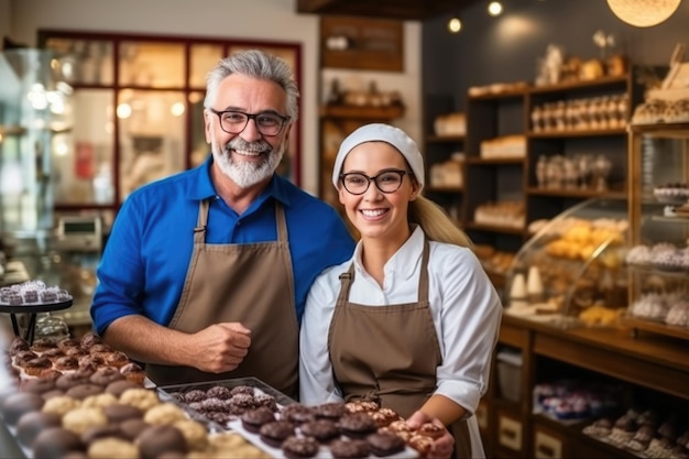 Proprietário de confeitaria conversando com o cliente AI Generative