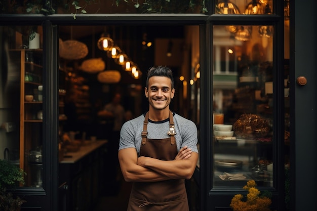 Proprietário fora do Café Generative AI