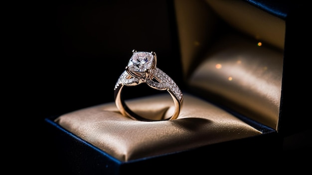 Propuesta de joyería y regalo de vacaciones anillo de compromiso de diamantes símbolo de amor romance y compromiso inspiración