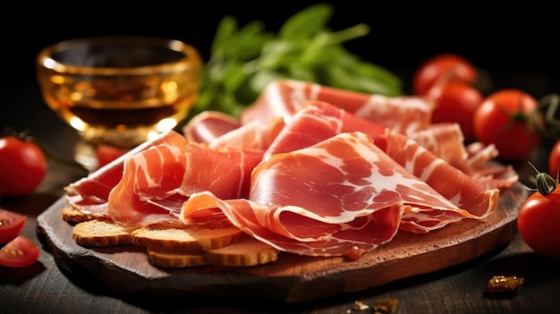 Prosciutto di Parma Un tipo de jamón curado que se corta en rodajas finas y a menudo se sirve como aperitivo.