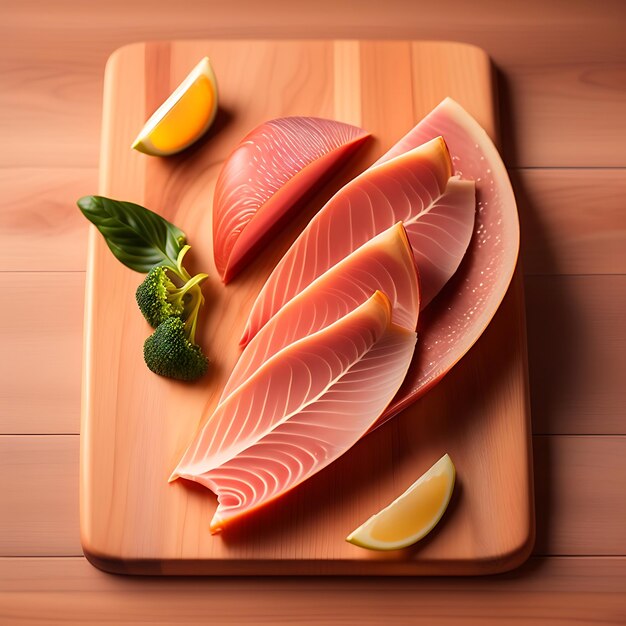 Prosciutto en rodajas sobre una tabla de madera