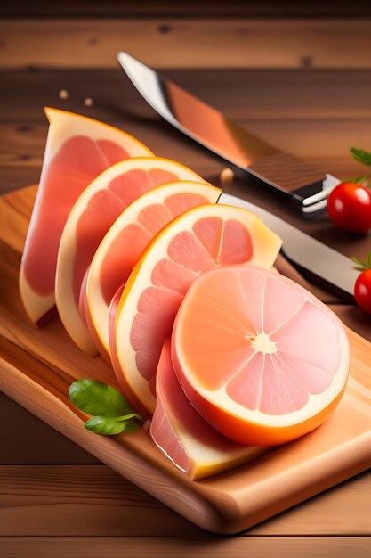 Prosciutto en rodajas en una tabla de madera