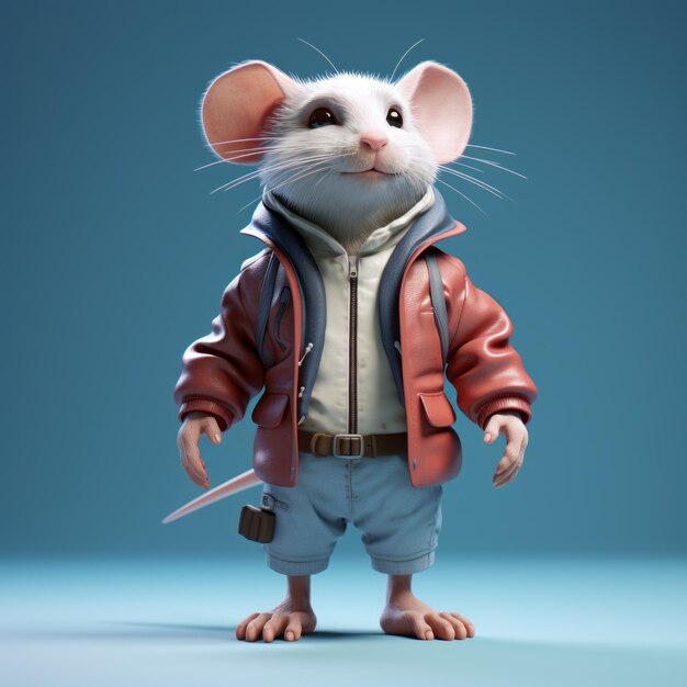 Foto protagonista juvenil en 3d tilda mouse con una chaqueta