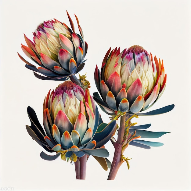 Protea-Blume lokalisierte afrikanische Protea, die nachgemachte abstrakte generative KI-Illustration zeichnet